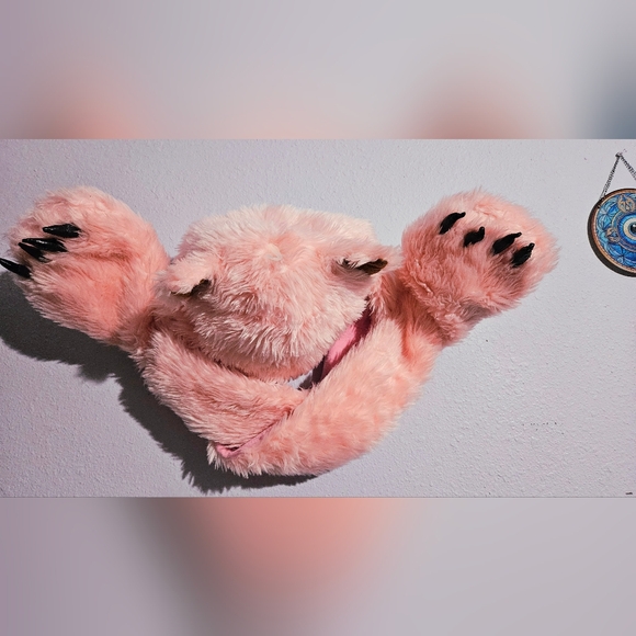 Vintage PINK Kitty Cat Fuzzy Cosplay Cozy Winter HatScarf Combo Ears Claws Adult - Picture 10 of 16